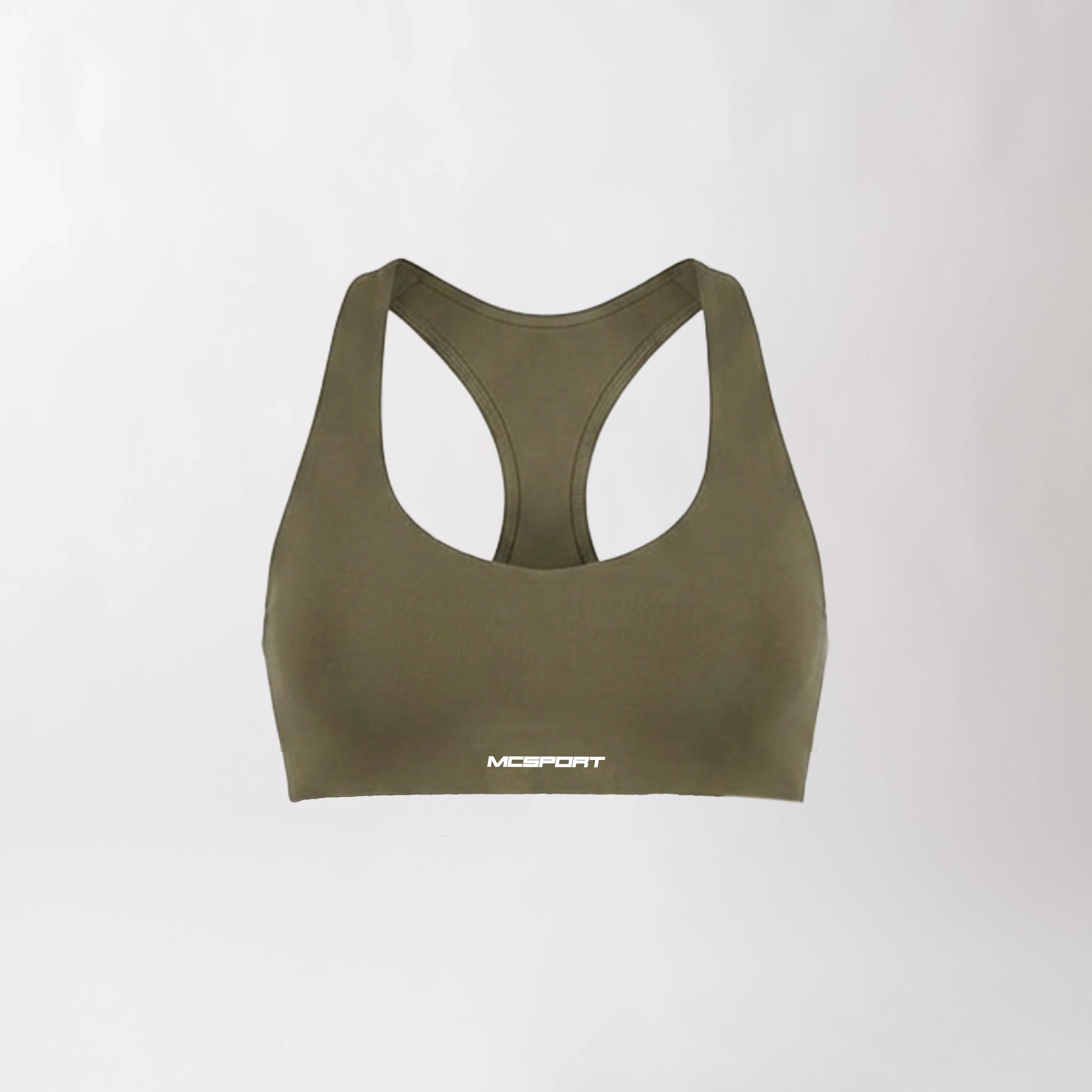 Top sportivo verde da donna con schiena olimpionica: tessuto elasticizzato, supporto confortevole e libertà di movimento per fitness, yoga, pilates e allenamenti.